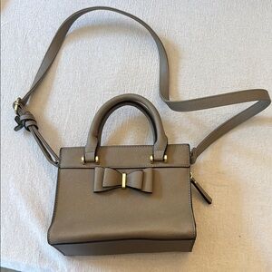 Pleather Tan Bow Accent Handbag